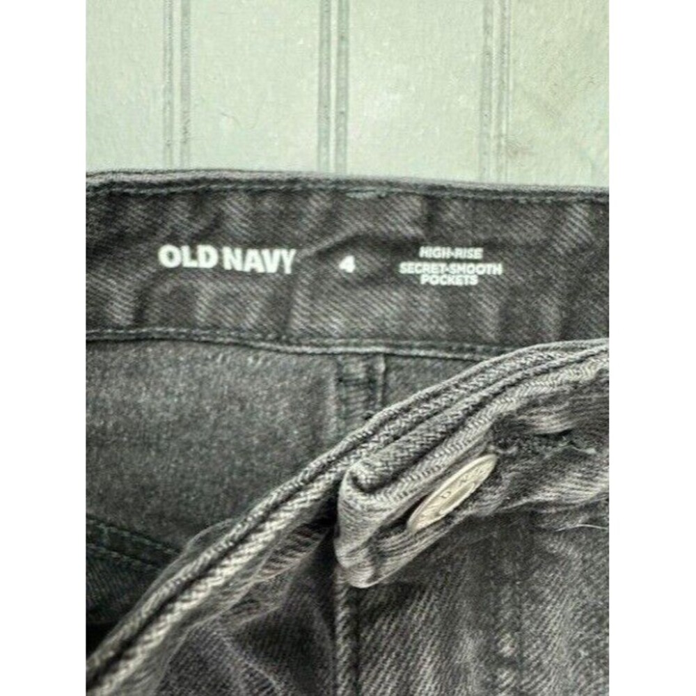 Old Navy Size 4 Womens Skirt Black Jean Denim High Rise Cotton Asymmetrical Hem - Picture 4 of 5